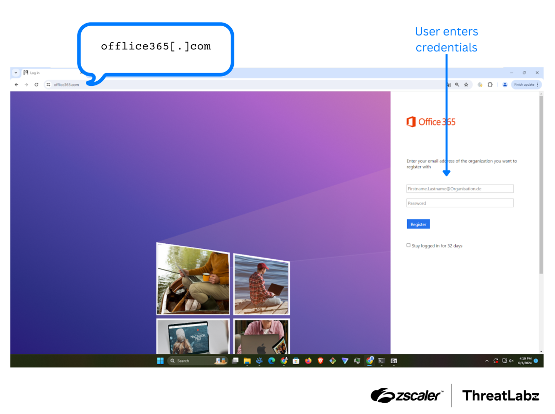 Figure 6: Example typosquatting domain designed to trick users into providing their login credentials for Office 365.